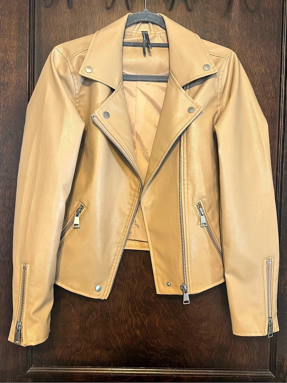 Anthropologie S Women's Moto Jacket Faux tan leather Like New